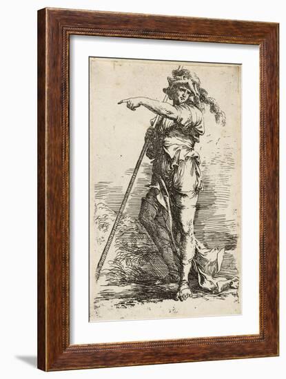 Standing Warrior, Holding a Long Staff over His Shoulder and Pointing, C.1656-57 (Etching with Dryp-Salvator Rosa-Framed Giclee Print