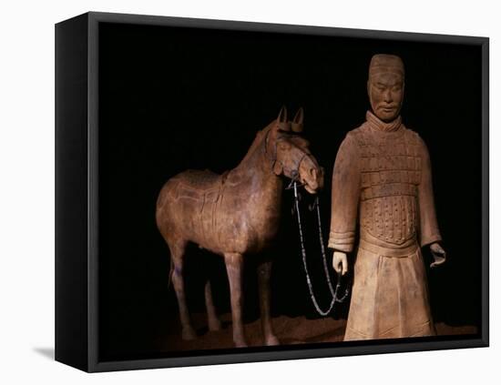 Standing Warrior Wearing Breastplate, with Chariot Horse-null-Framed Premier Image Canvas