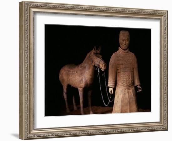 Standing Warrior Wearing Breastplate, with Chariot Horse-null-Framed Photographic Print