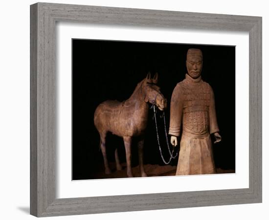 Standing Warrior Wearing Breastplate, with Chariot Horse-null-Framed Photographic Print