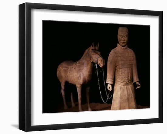 Standing Warrior Wearing Breastplate, with Chariot Horse-null-Framed Photographic Print