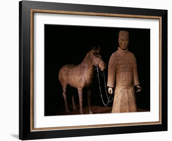 Standing Warrior Wearing Breastplate, with Chariot Horse-null-Framed Photographic Print