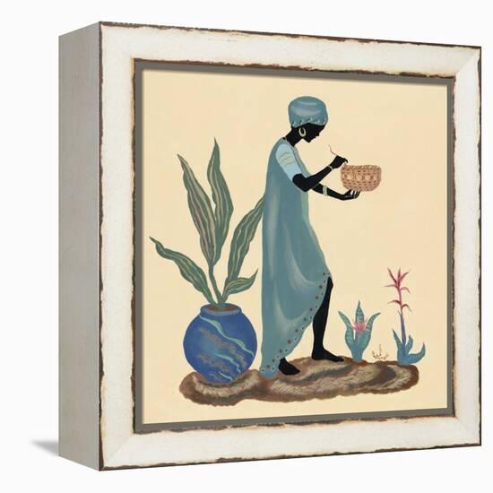 Standing Weaving Basket in Teal-Judy Mastrangelo-Framed Premier Image Canvas