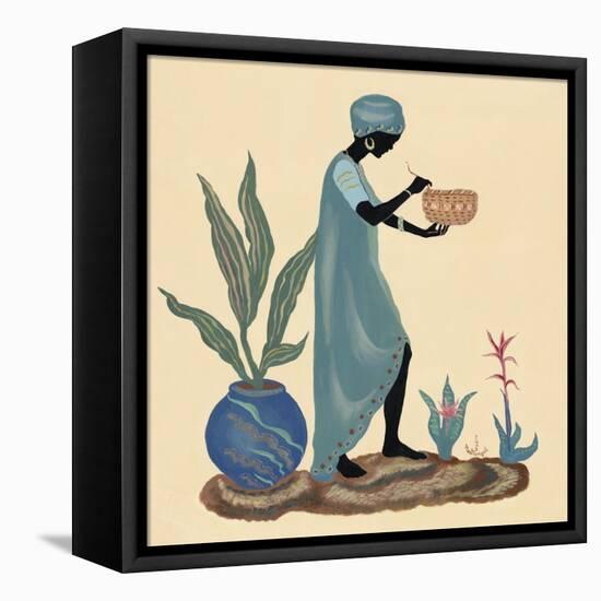 Standing Weaving Basket in Teal-Judy Mastrangelo-Framed Premier Image Canvas