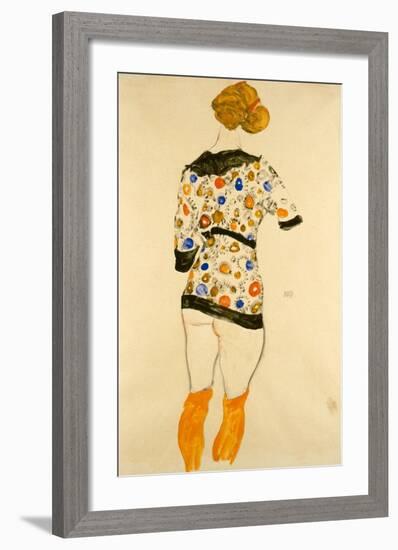 Standing Woman in a Patterned Blouse-Egon Schiele-Framed Art Print