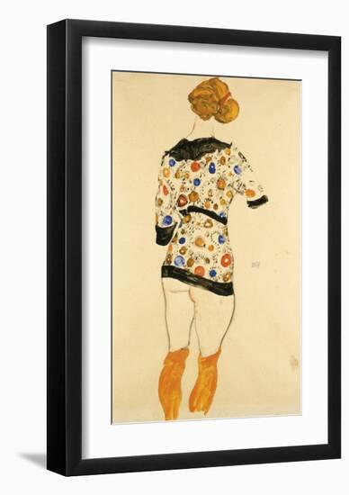 Standing Woman in a Patterned Blouse-Egon Schiele-Framed Premium Giclee Print