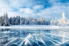 Magical Winter Landscape, Background with Some Soft Highlights and Snow Flakes-standret-Mounted Photographic Print