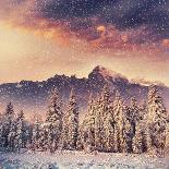 Magical Winter Landscape, Background with Some Soft Highlights and Snow Flakes-standret-Framed Stretched Canvas