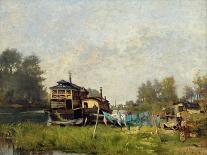 Laundresses' Boat on the Seine (Oil on Canvas)-Stanislas Victor Edouard Lepine-Giclee Print