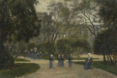 Nuns and Schoolgirls in the Tuileries Gardens, Paris, 1871-83 (Oil on Wood)-Stanislas Victor Edouard Lepine-Giclee Print