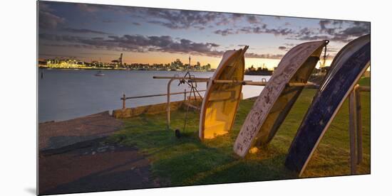 Stanley Bay, Old Boats, Dusk, Skyline of Auckland, North Island, New Zealand-Rainer Mirau-Mounted Premium Photographic Print