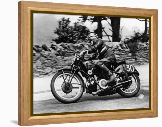 Stanley Woods on a 498Cc Moto Guzzi Bike, Isle of Man Senior Tt, 1935-null-Framed Premier Image Canvas