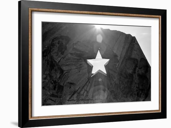 Star Cut Into Statue Budapest Hungary-null-Framed Photo