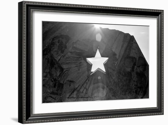 Star Cut Into Statue Budapest Hungary-null-Framed Photo