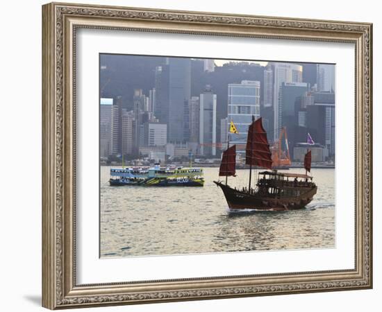 Star Ferry and Chinese Junk Boat on Victoria Harbour, Hong Kong, China, Asia-Amanda Hall-Framed Photographic Print