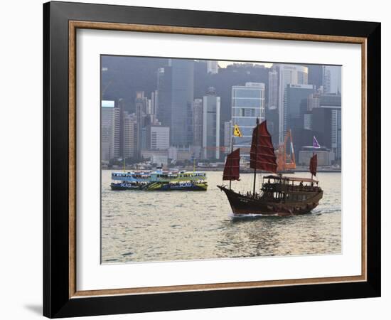 Star Ferry and Chinese Junk Boat on Victoria Harbour, Hong Kong, China, Asia-Amanda Hall-Framed Photographic Print