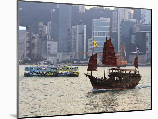 Star Ferry and Chinese Junk Boat on Victoria Harbour, Hong Kong, China, Asia-Amanda Hall-Mounted Photographic Print