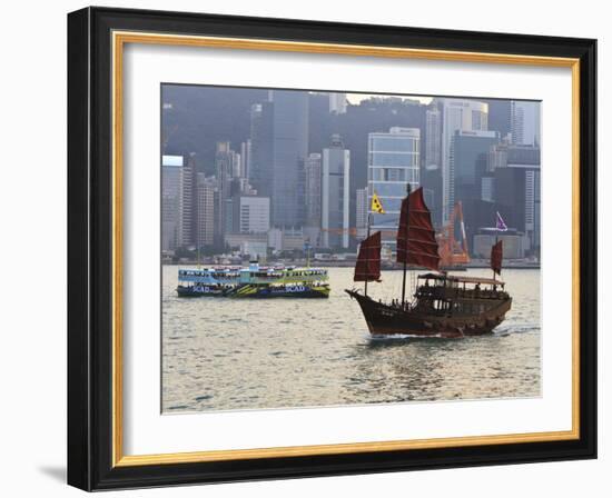 Star Ferry and Chinese Junk Boat on Victoria Harbour, Hong Kong, China, Asia-Amanda Hall-Framed Photographic Print
