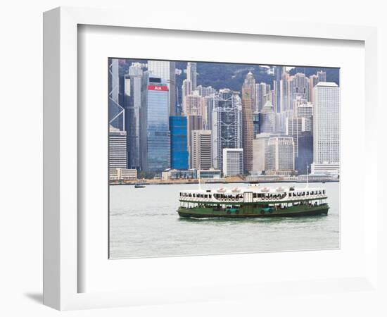 Star Ferry Crosses Victoria Harbour with Hong Kong Island Skyline Behind, Hong Kong, China, Asia-Amanda Hall-Framed Photographic Print