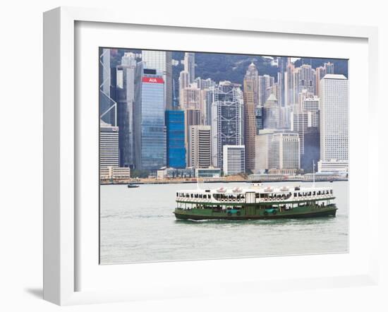 Star Ferry Crosses Victoria Harbour with Hong Kong Island Skyline Behind, Hong Kong, China, Asia-Amanda Hall-Framed Photographic Print