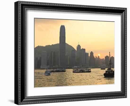 Star Ferry Crossing Victoria Harbour Towards Hong Kong Island, Hong Kong, China, Asia-Amanda Hall-Framed Photographic Print