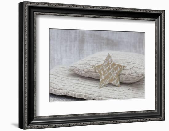 Star of Bethlehem on cushion, still life-Andrea Haase-Framed Photographic Print