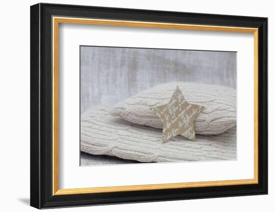 Star of Bethlehem on cushion, still life-Andrea Haase-Framed Photographic Print