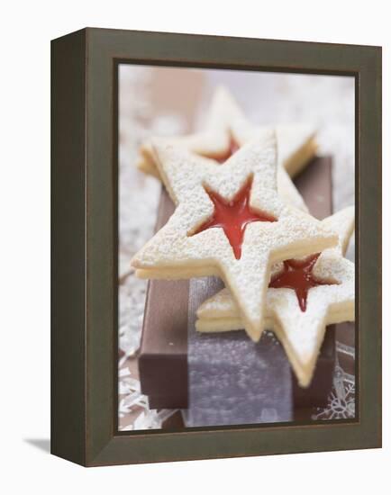 Star-Shaped Jam Biscuits with Icing Sugar (Christmas)-null-Framed Premier Image Canvas