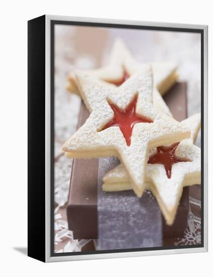 Star-Shaped Jam Biscuits with Icing Sugar (Christmas)-null-Framed Premier Image Canvas