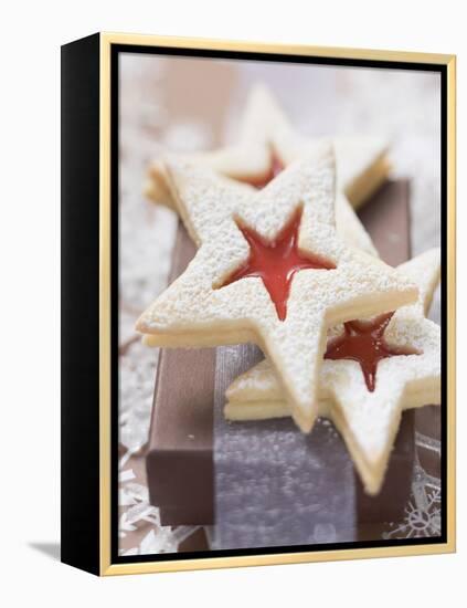 Star-Shaped Jam Biscuits with Icing Sugar (Christmas)-null-Framed Premier Image Canvas