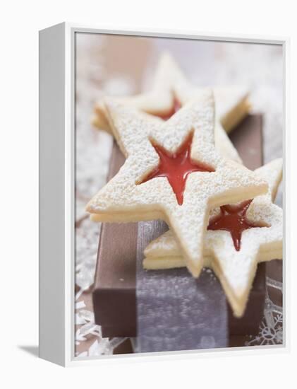 Star-Shaped Jam Biscuits with Icing Sugar (Christmas)-null-Framed Premier Image Canvas