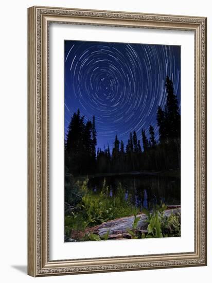 Star Trails Above Summit Lake in Lassen Volcanic National Park, California-null-Framed Photographic Print