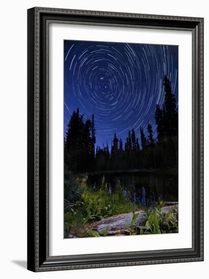 Star Trails Above Summit Lake in Lassen Volcanic National Park, California-null-Framed Photographic Print