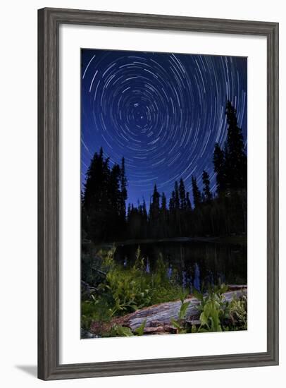 Star Trails Above Summit Lake in Lassen Volcanic National Park, California-null-Framed Photographic Print