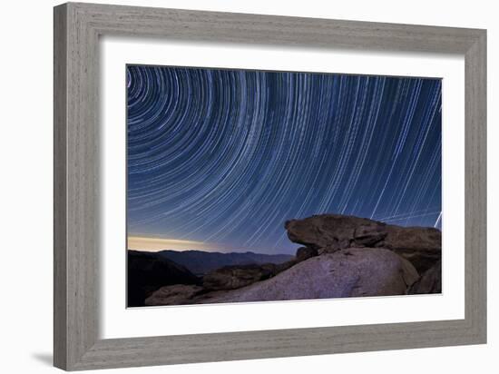 Star Trails and a Granite Rock Outcropping Overlooking Anza Borrego Desert State Park-null-Framed Photographic Print