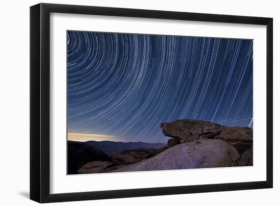 Star Trails and a Granite Rock Outcropping Overlooking Anza Borrego Desert State Park-null-Framed Photographic Print