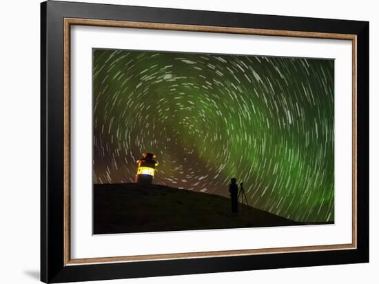 Star Trails and Aurora Borealis or Northern Lights, Iceland-Arctic-Images-Framed Photographic Print