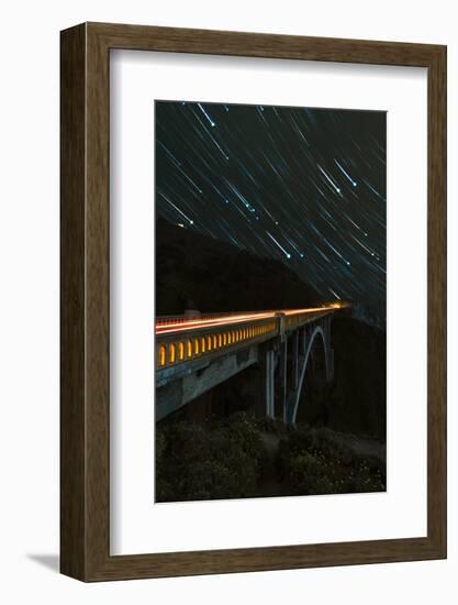 Star trails and light trails over the Big Sur's Bixby Creek Bridge near Monterey, California-David Chang-Framed Photographic Print