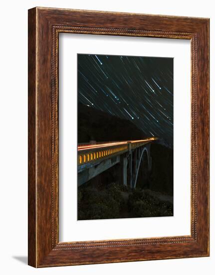 Star trails and light trails over the Big Sur's Bixby Creek Bridge near Monterey, California-David Chang-Framed Photographic Print