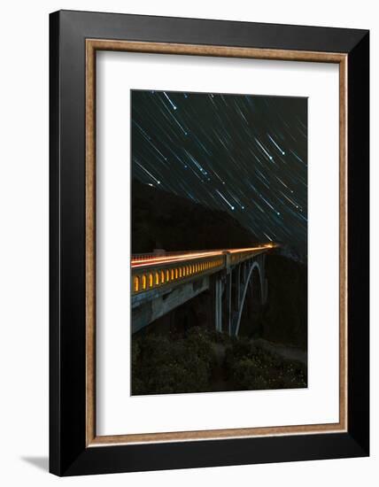 Star trails and light trails over the Big Sur's Bixby Creek Bridge near Monterey, California-David Chang-Framed Photographic Print