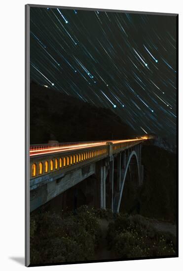 Star trails and light trails over the Big Sur's Bixby Creek Bridge near Monterey, California-David Chang-Mounted Photographic Print