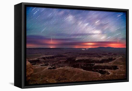 Star trails and Milky Way from Grand View point in Canyonland National Park near Moab, Utah-David Chang-Framed Premier Image Canvas