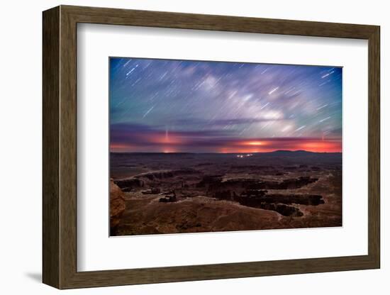 Star trails and Milky Way from Grand View point in Canyonland National Park near Moab, Utah-David Chang-Framed Photographic Print