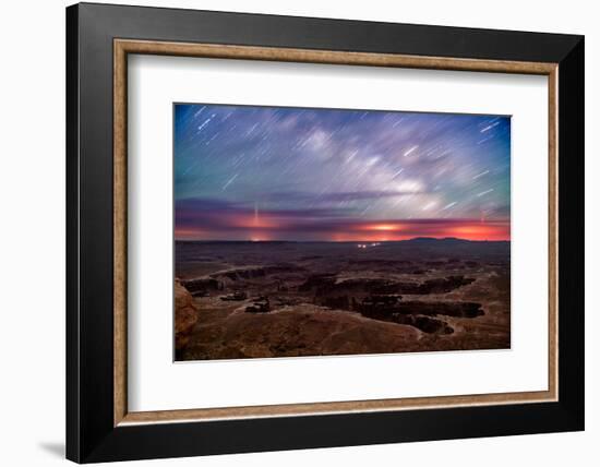 Star trails and Milky Way from Grand View point in Canyonland National Park near Moab, Utah-David Chang-Framed Photographic Print