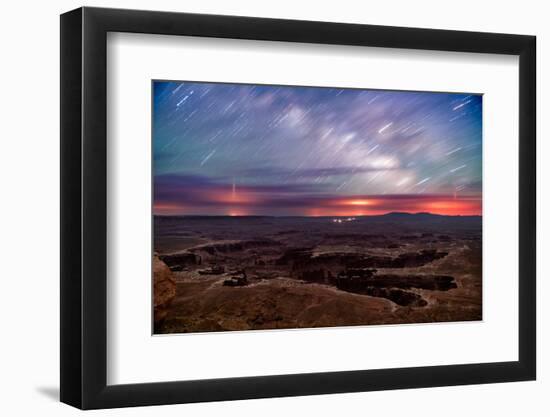 Star trails and Milky Way from Grand View point in Canyonland National Park near Moab, Utah-David Chang-Framed Photographic Print