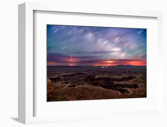 Star trails and Milky Way from Grand View point in Canyonland National Park near Moab, Utah-David Chang-Framed Photographic Print
