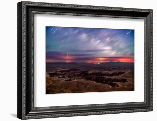 Star trails and Milky Way from Grand View point in Canyonland National Park near Moab, Utah-David Chang-Framed Photographic Print