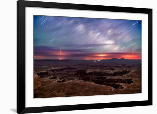 Star trails and Milky Way from Grand View point in Canyonland National Park near Moab, Utah-David Chang-Framed Premium Photographic Print