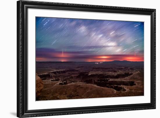 Star trails and Milky Way from Grand View point in Canyonland National Park near Moab, Utah-David Chang-Framed Premium Photographic Print