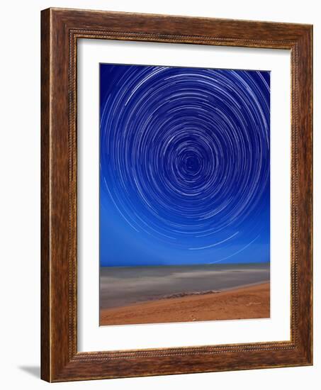 Star Trails around the South Celestial Pole at the Beach in Miramar, Argentina-Stocktrek Images-Framed Photographic Print